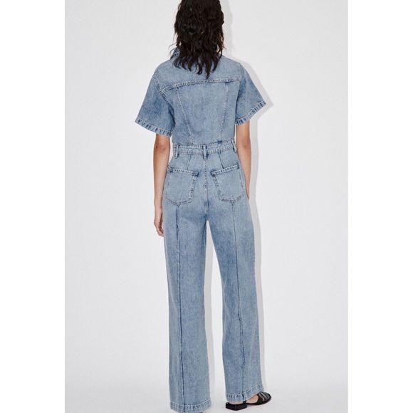 Zara ZW Full Length Denim Long Jumpsuit NWT - Picture 6 of 10